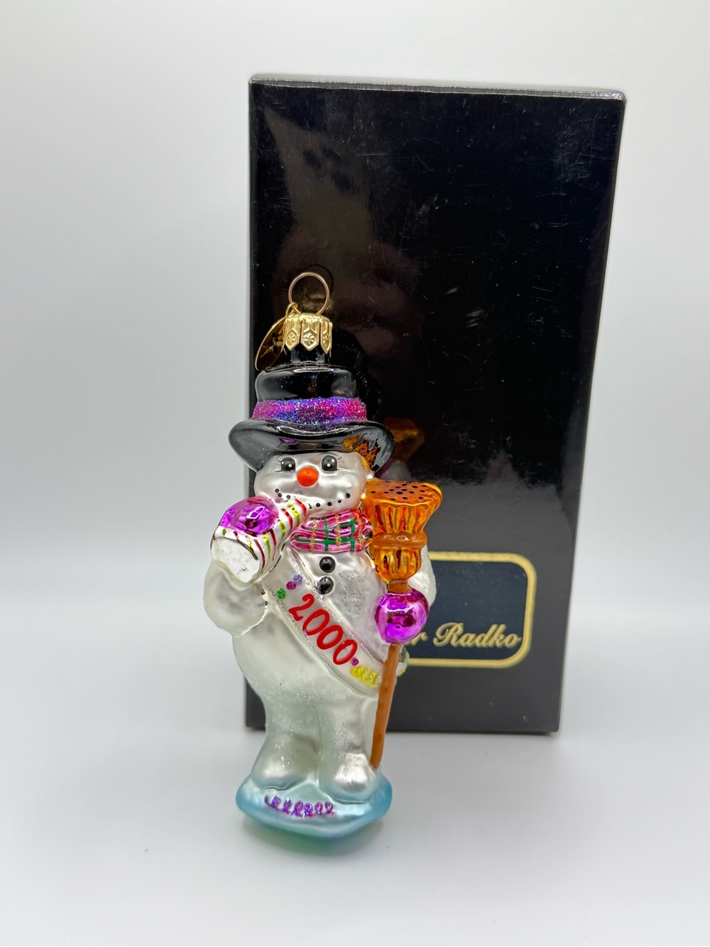 Christopher Radko Frosty Celebrations 2000 Snowman Glass Ornament 00-NDM-02 Box